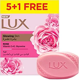 LUX Bar Soap for glowing skin, Rose, with Vitamin C, E, and Glycerine, 75g x 6