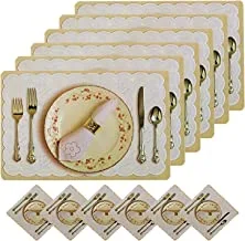 Kuber Industries Plate Design Dining Table Placemat Set With Tea Coasters|Pack of 12|CREAM