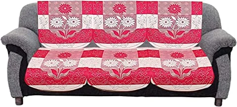 Kuber Industries Flower Cotton 2 Piece 3 Seater Sofa Cover (Pink)
