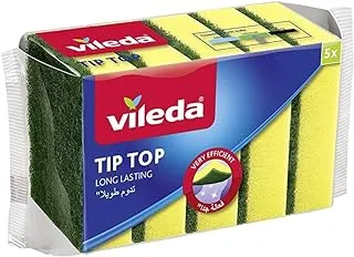 Vileda Tiptop Dishwashing Sponge, 5 Pieces Mid Foam Scourer for tough dirt, vileda sponge for dishes, long lasting and durable.