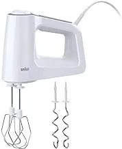 Braun MultiMix HM3100 electric hand mixer,500w, variable speed & turbo functioin, whisk & dough hooks, easy eject button, soft grip - white, 2 Years Warranty