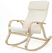 SONGMICS كرسي هزاز من خشب البتولا للاسترخاء مع مقعد قطن 100٪ أقصى تحميل: 120 كجم بيج LYY30M