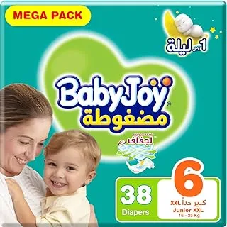 BabyJoy Compressed Diamond Pad, Size 6, Junior XXL, 16+ kg, Mega Pack, 38 Diapers