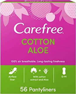 Carefree, Panty Liners, Cotton Aloe, Regular Size, Pack Of 56
