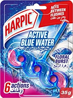 Harpic Active Blue Water Floral Burst Toilet Cleaner Rim Block, Toilet Freshener, 35G