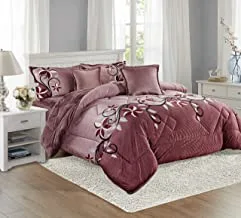 Warm And Fluffy Winter Velvet Fur Reversible Comforter Set, Single Size (160 X 210 Cm) 4 Pcs Soft Bedding Set, Modern Floral And Vertical Striped Pattern, Hxyr, Light Purple