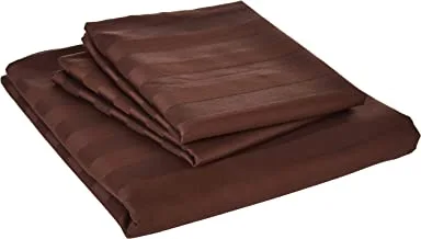 IBed HomeHotel Wide Stripe 3Pcs Bed sheet Set,300TC Cotton, King Size, dark brown