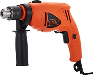 BLACK+DECKER 550W 13mm Electric Hammer Percussion Drill with Depth Stop Gauge for Wood, Metal & Concrete Drilling, Orange/Black - HD5513V-B5,