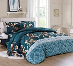 Bed In A Bag Medium Filling King Size Comforter Set, 10 Pcs Floral Bedding Set Size 220 X 240 Cm With Comforter, Quilted Bed Skirt, Pillowcases, Cushion & Bedroom Slippers, Multicolor