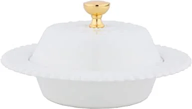 Al Saif Iron Date Bowl Size: 15.6x5.8CM, Color: Ivory White/Gold