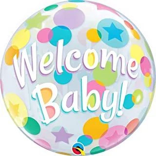 Qualatex Welcome Baby Colourful Dots Bubble Balloon, 22-Inch Size