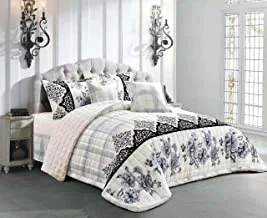 Cozy And Warm Winter Velvet Fur Comforter Set, King Size (220 X 240 Cm) 6 Pcs Soft Bedding Set, Modern Floral Pattern, Mix1, Beige