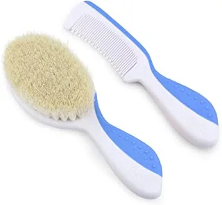 Nuvita Brush in natural wool bristles and comb - Cool Blue