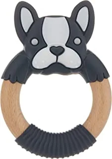 Baby Works - Bibibaby Teething Ring - Boxer Frenchie - Charcoal And White