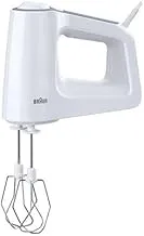 Braun Hand Mixer, 500W, 5 Speeds Turbo, Smart Mix, 2 Stainless Steel Whisks, 2 Stainless Steel Hooks, HM3100WH, White