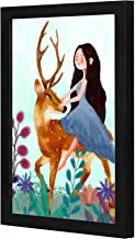 LOWHA elk girl flower Wall art wooden frame Black color 23x33cm By LOWHA