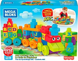 قطار التعلم Mega Bloks First Builders ABC Learning Train مع مكعبات بناء كبيرة ، ألعاب بناء للأطفال الصغار (60 قطعة) ، متعدد الألوان