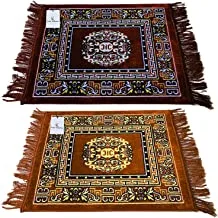Kuber Industries 2 Pieces Velvet Prayer Mat/Aasan/Pooja Mat/Meditation Mat/Multipurpose Velvet Rug Mat 2 Ft X 2 Ft (Brown & Maroon)
