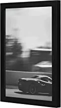 LOWHA Black Sports Coupe on Road Wall art wooden frame Black color 23x33cm By LOWHA