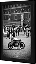 Lowha Sports Bike Parked Near People Wall Art Wooden Frame Black Color 23X33Cm By Lowha
