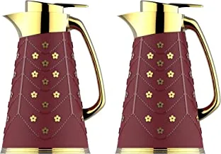 Al Saif Jana 2 Pieces Coffee And Tea Vacuum Flask Set Size: 1.0/1.0 Liter, Color: Burgundy