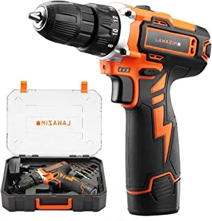 Lawazim 2-in-1 Professional Cordless 10mm Drill & Cordless Screwdriver 12V Lithium Ion Battery with Carry Case & Accessories Kit