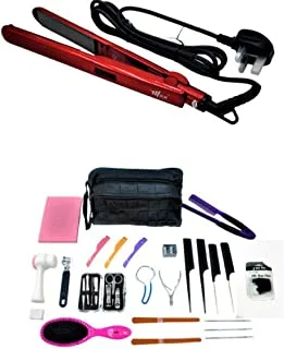 Max Elegance Set of Beauty Bag Tools With Digital Hair Straightener, Hair Care, Skin Care And Nail Care, 32 Pieces - Pack of 1