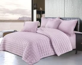 Double Sided Velvet Comforter set For All Season, 4 Pcs Soft Bedding Set, Single Size (160 X 210 Cm), Classical Double Side Small Box Stitched Pattern, SC, Pink