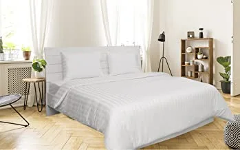 Deyarco Hotel Linen Klub Double Comforter 6Pc Set, 100% Cotton 250Tc Sateen 1 Inch Stripe , Filling: 250Gsm Hollow Non Siliconized Fiber, Size: 220X240Cm , White
