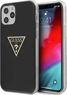 جراب Guess PC / TPU Metallic Triangle صلب لهاتف iPhone 12/12 Pro (6.1 بوصة) - أسود