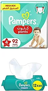 Pampers Pants, Size 4, 184 Diapers + 768 Complete Clean Wet Wipes