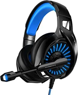 سماعة رأس داتا زون للألعاب ، سماعة رأس للألعاب PS5 مقاس 3.5 ملم مع ميكروفون دوار طويل من القمح ، طول كابل 2.2 متر ، لون أسود وأزرق مع ضوء أزرق G2100 ، متوسط