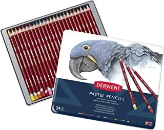 Derwent Pastel Pencils In Metal Tin 24-Pieces Set, 4 Mm Core, Multicolor, 32992