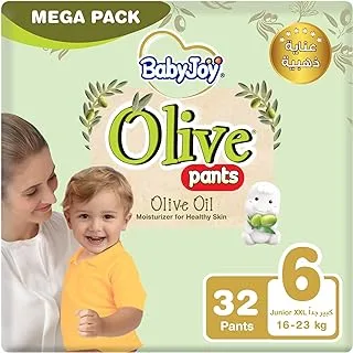 Babyjoy Olive Oil Pants, Size 6, Junior Xxl, 16-23 Kg, Mega Pack, 32 Diapers