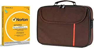 حقيبة كمبيوتر محمول Datazone ، رفيعة وخفيفة الوزن ومقاومة للماء حقيبة كتف 15.6 بني مع Norton antivirus basic 1 user 1 device مع اشتراك لمدة عام.
