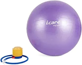 JOEREX STRIPY GYM BALL WITH FOOT PUMP, By Hirmoz - Professional Exercise, Stability and Yoga Ball for Fitness, Balance & Gym Workouts- Anti Burst - Purple