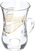 كوب شاي زجاجي من الوستارية مع مجموعة مقبض Sarab Gold / 6PCS