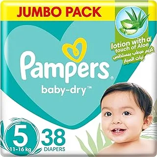 Pampers Aloe Vera, Size 5, Junior, 11-16kg, Jumbo Pack, 38 Taped Diapers