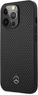 Mercedes Benz Genuine Leather Hard Case Perforated Metal Star Logo For Iphone 13 Pro Max (6.7 Inches) - Black