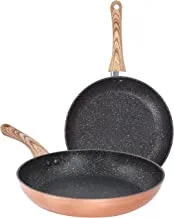 Royalford Frying Pan Set with Durable Marble Coating, 2 PC – Induction Safe Non-Stick Frying/Saute Pan, Die-cast Aluminium Build with Metallic Copper Coated Exterior – Skillet Fry Pan Set (22 & 26 CM)