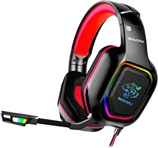 Datazone Pro Gaming Headphone, Ps5 Gaming Headphone 3.5mm Jack With Rotating Long Wheat Microphone, 2.2M Cable Length, Black Red Color Rgb Multi-Color Lights G2200, Medium Size, Wired