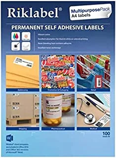 Riklabel A4 100 Sheets Multipurpose Labels, 210 mm X 297 mm Size, White