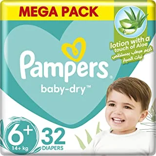 Pampers Aloe Vera, Size 6+, Large, 14+kg, Mega Pack, 32 Taped Diapers