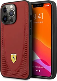 Ferrari Genuine Leather Hard Case With Curved Line Stitched And Perforated Leather For Iphone 13 Pro (6.1 Inches) - Red
