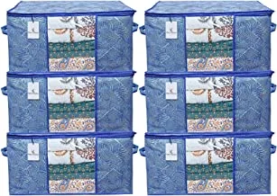 Kuber Industries Clothes Organizer|Foldable Blanket Storage|Underbed Storage Bag|Storage Bag For Comforters, blankets|Set Of 6 |Royal Blue