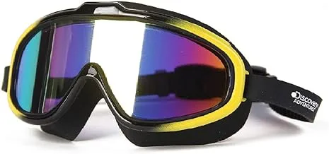Discovery Adventures Swim Goggle بإطار كبير ، قناع عين من السيليكون وحزام إضافي للوجه ، عدسة مرآة شفافة - DEA82437