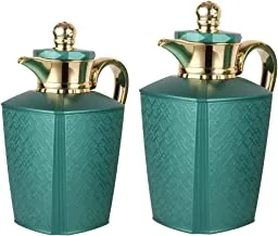 Al Saif Tina 2 Pieces Coffee And Tea Vacuum Flask Set Size: 0.7/1.0 Liter, Color: Matt Green