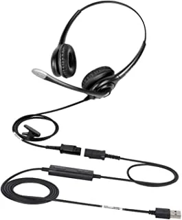 سماعة رأس VoiceJoy المكتبية مع مقبس USB للأعمال لإلغاء الضوضاء مع ميكروفون ، ومفتاح كتم الصوت للتحكم في مستوى الصوت لأجهزة الكمبيوتر المحمولة وأجهزة الكمبيوتر HD261-USB ، أسود ، 20 * 15 * 7