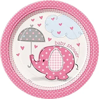 Unique Party 41654 - 17.1 cm Pink Elephant Baby Shower Party Plates, Pack of 8