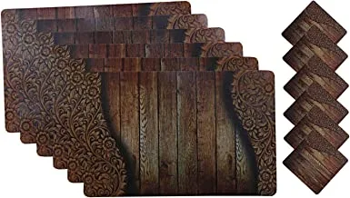 Kuber Industries Permium Placemat Set With Tea Coasters|Kitchen Table Mats|Non-Slip Table Mats For Dinning|6 Placemat & 6 Coaster|BROWN Standard